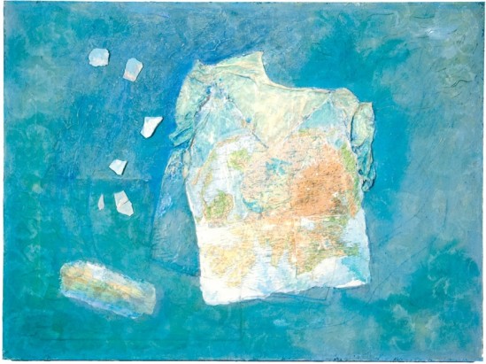 Mary Mountcastle Eubank Flotation Device, Tranquility, Tranquility”, acrylic on canvas with mixed media, 48” x 36”