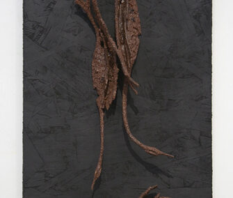 Marj Burgstahler Stone, Enviromental Mutation, 28H x 14W x 2 3/4D, wood mache, hardware cloth and particleboard
