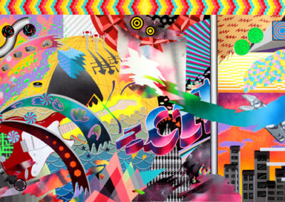 Jessica Eastburn Trouble with the Sweetstuff, gouache, spray paint, 33 x 58