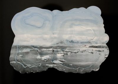 Tania Houtzager, Heavy Clouds, Debris, inkjet transfer plaster and acrylic glass, 14inx 14in
