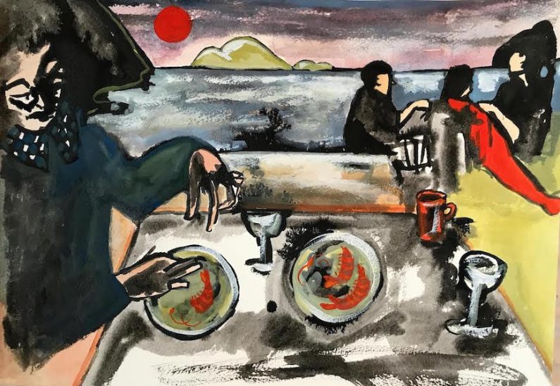 Isis Hockenos, The Shrimp Eater, ink & gouache on paper