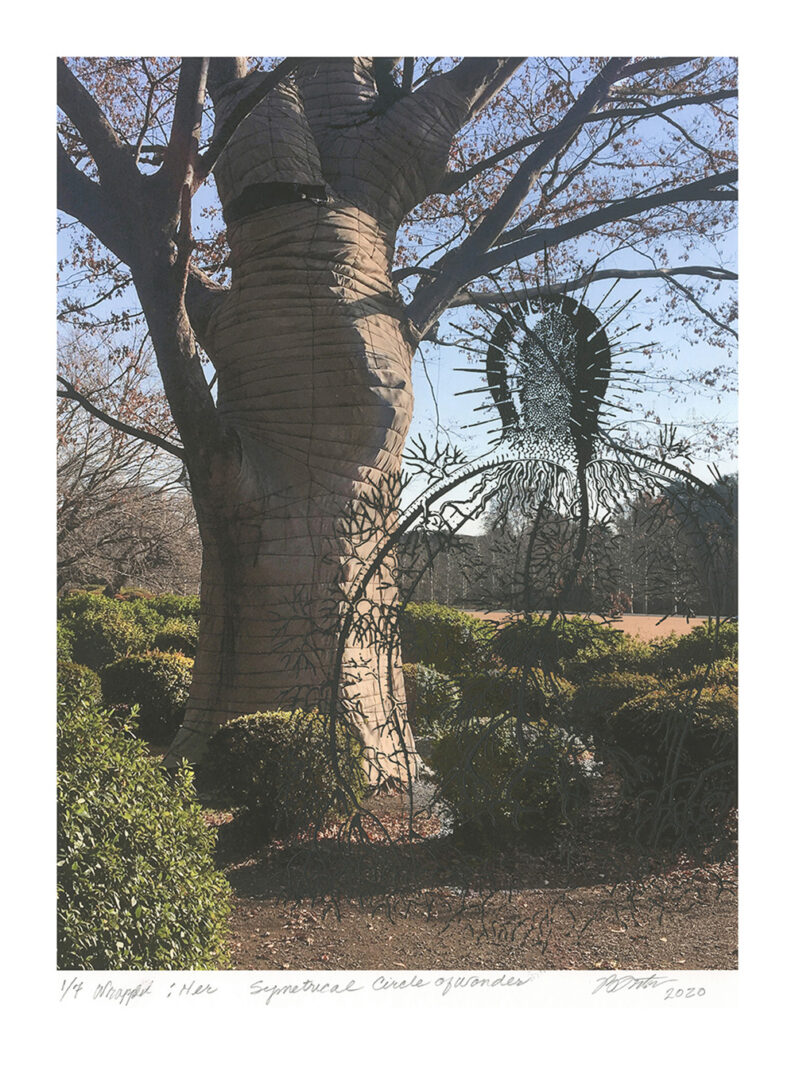 Barbara Foster, Wrapped: Her Symmetrical Circle Of Wonder, Giclee Print Hand-Printed Woodcut, 21 x 15 in