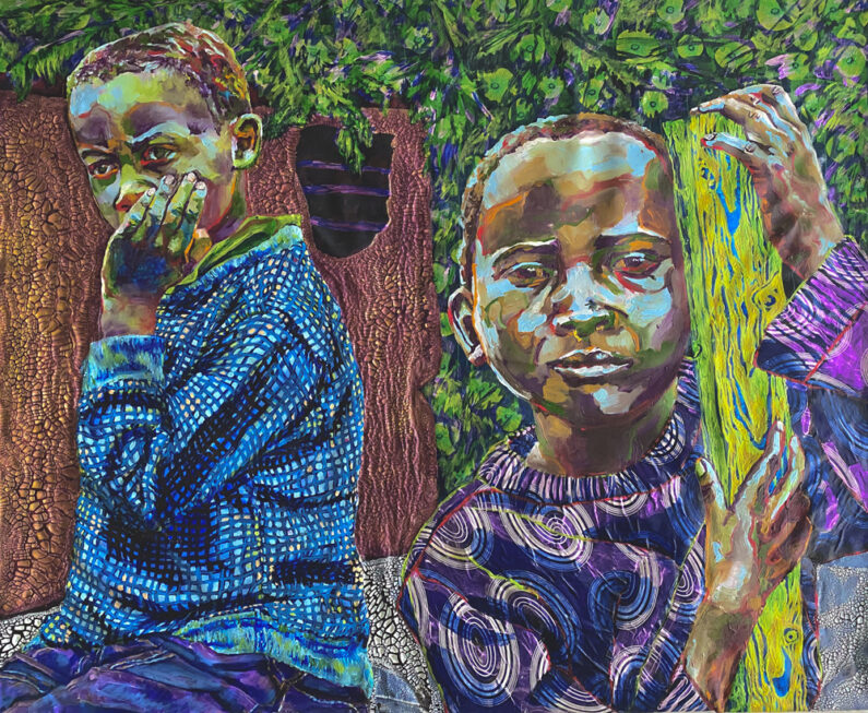 Heidi Brueckner, Siblings With Mud House, BEST OF SHOW, Oil, Acrylic, Paper on Canvas, 34 x 42 ins