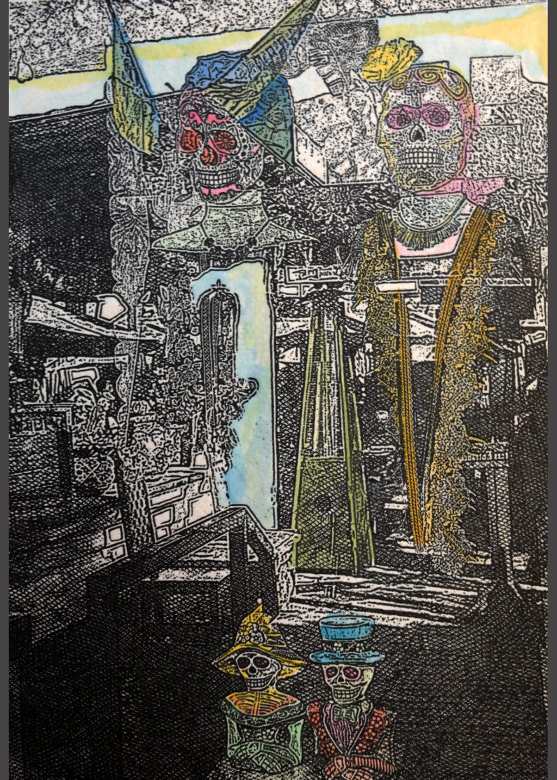 Arturo Araujo, Nada Detrás del Espejo/ Nothing Behind the Mirror photoengraving hand colored, 7-3/4 x 5-¾ in, 2021