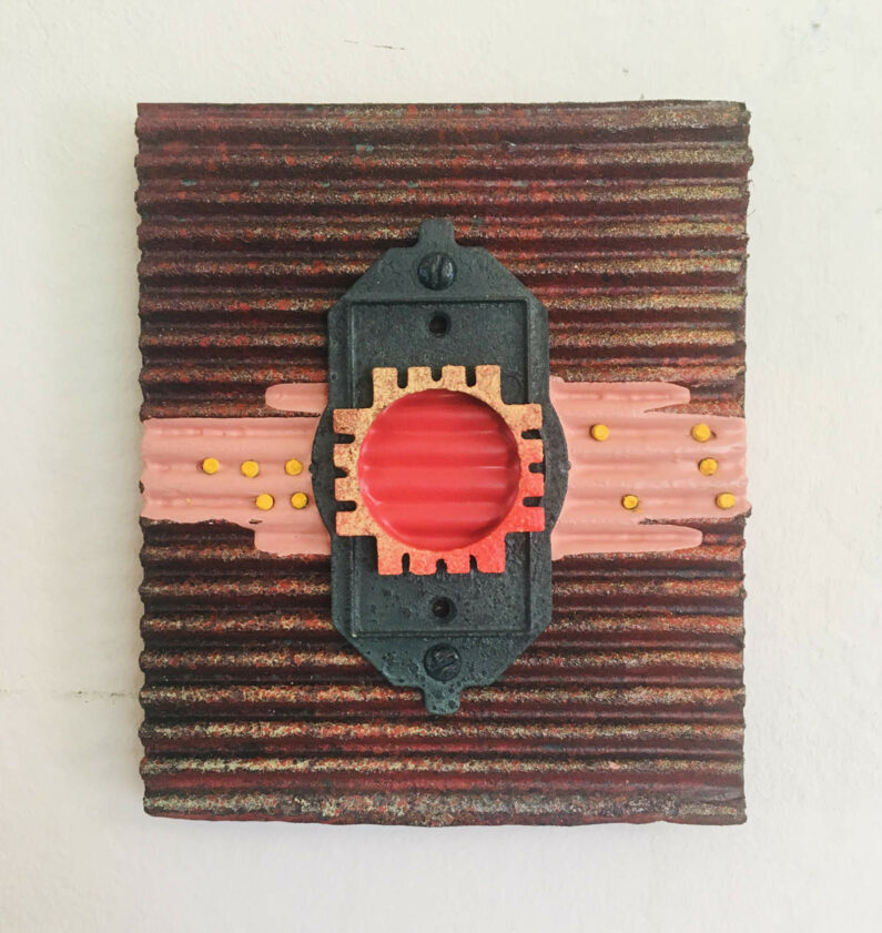 Will Thoms- Token- corrugated cardboard, aluminum, plastic fitting, finishnails, latex, acrylic paint, 6inX5inX1in