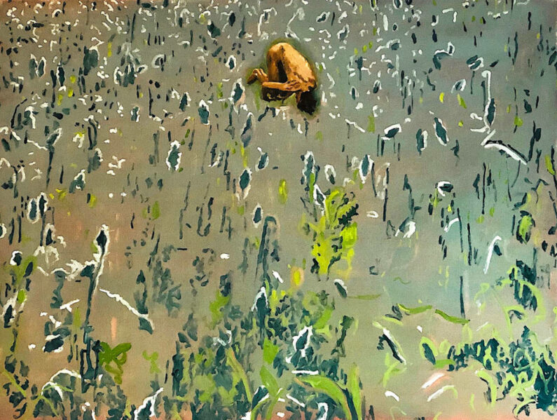 Patti Trimble - Man Diving Into Field - Oil On Linen - 37in x 48in