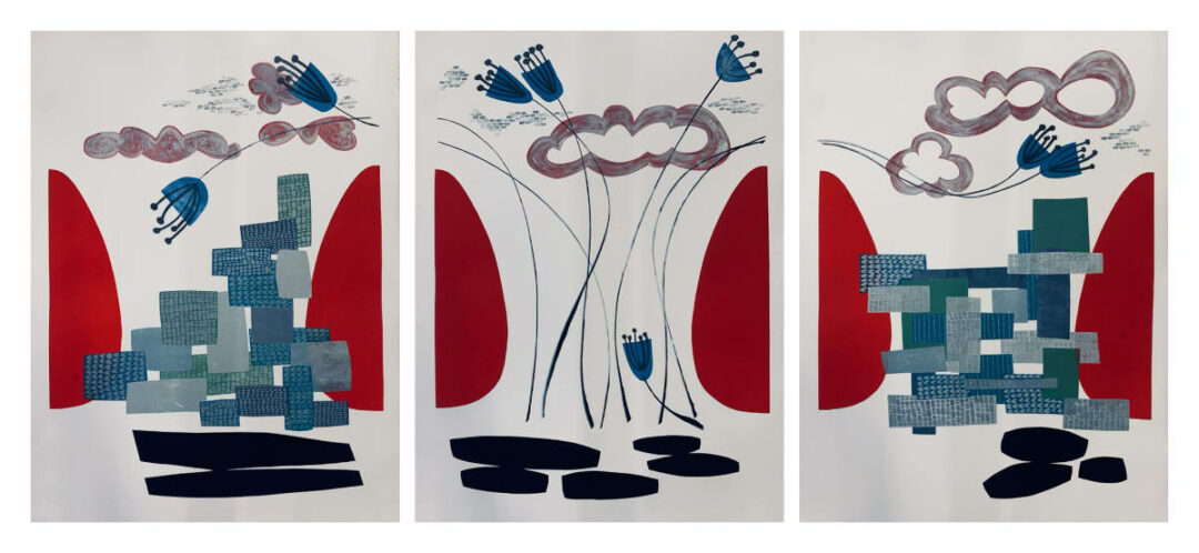 Austin Buckingham - Untitled 11 Triptych - Monotype Framed - 36in H x 72in W x 2in D