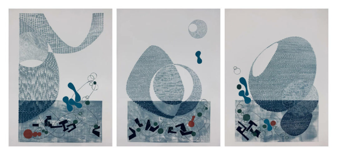 Austin Buckingham - Untitled 4 Triptych - Monotype Framed - 36in H x 72in W x 2in D