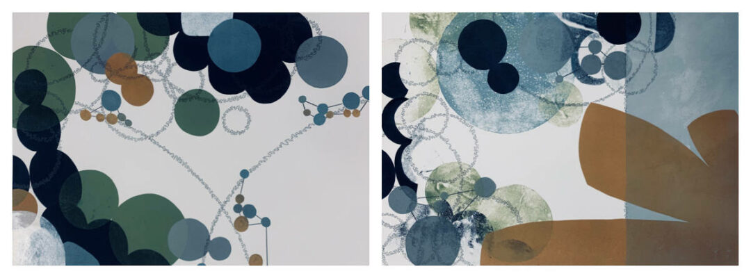Austin Buckingham - Untitled 5 Diptych - Monotype Framed - 24in H x 72in W x 2in D