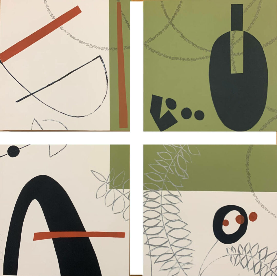 Austin Buckingham - Untitled 6 Quadtych - Monotype WoodPanel - 20in H x 20in W x 2in D