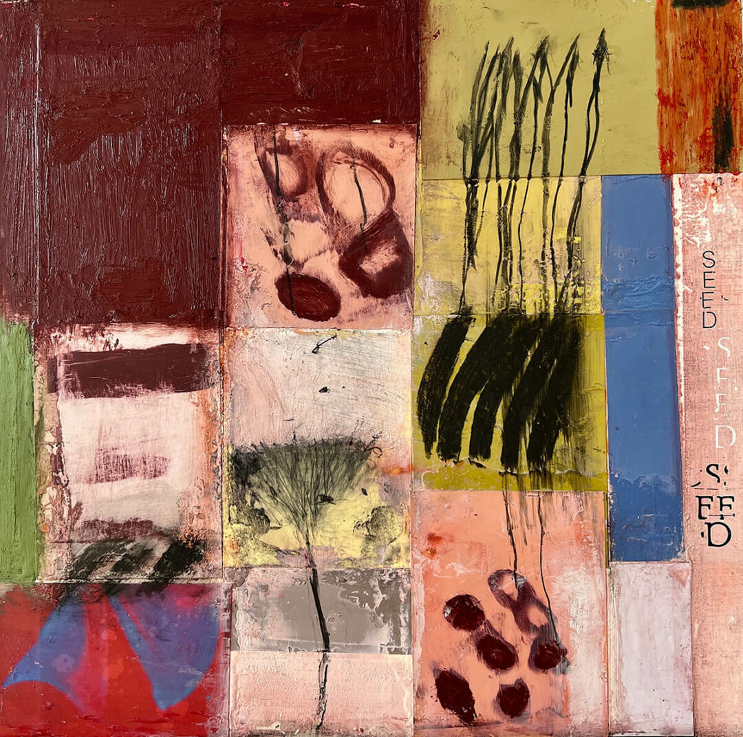 Linda Lightman - Seed - Oil Stick Graphite and Collage on Wood Panel - 12x12