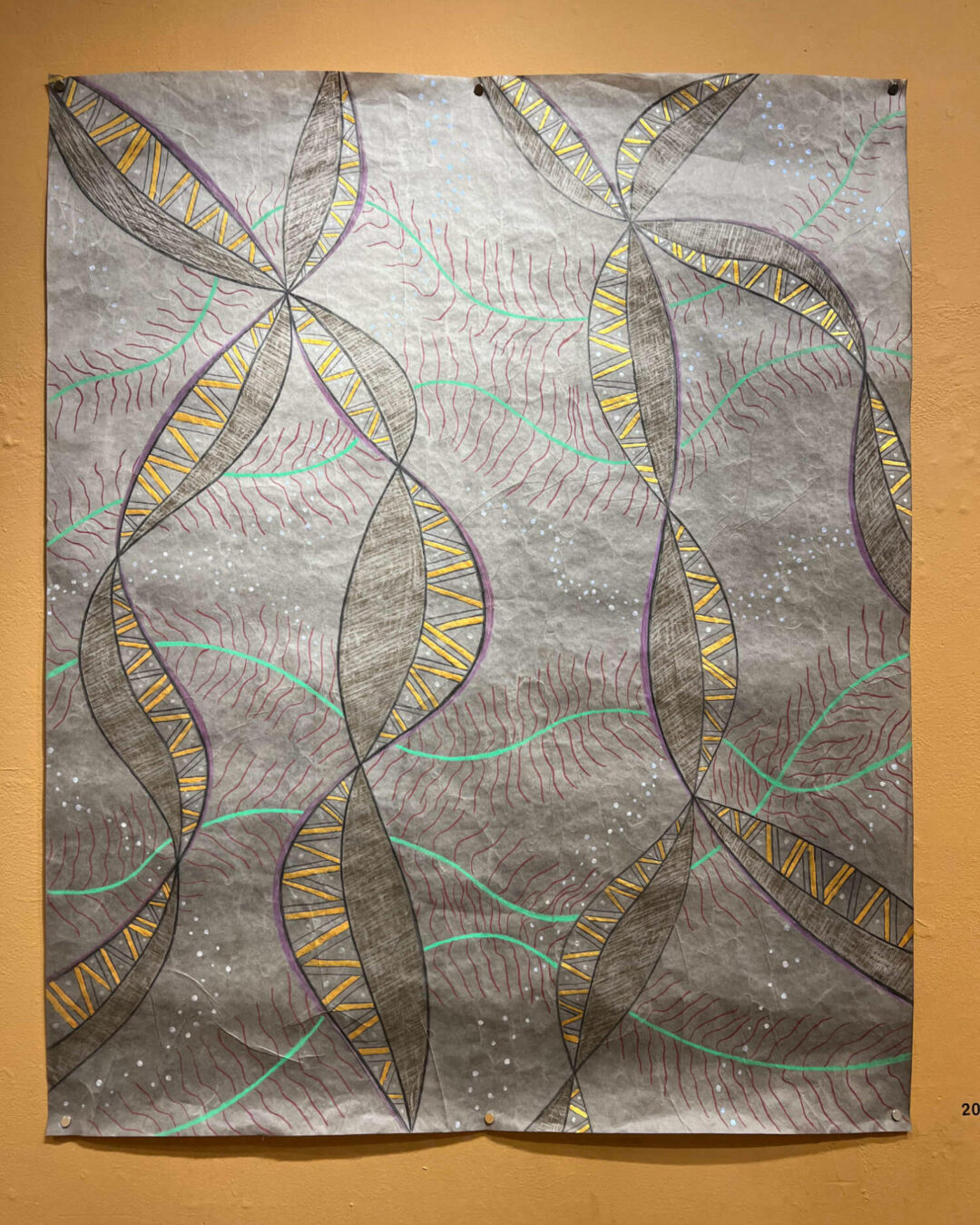 Bruce Mitchell - HOMAGE TO KELP - 2019 - Acrylic ink, crayon, colored pencil, iridescent paint on rice paper - 44in x 35.5in