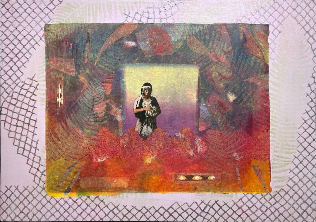 Jean LaMarr - Fenced In, Fenced Out - monotype and mixed media