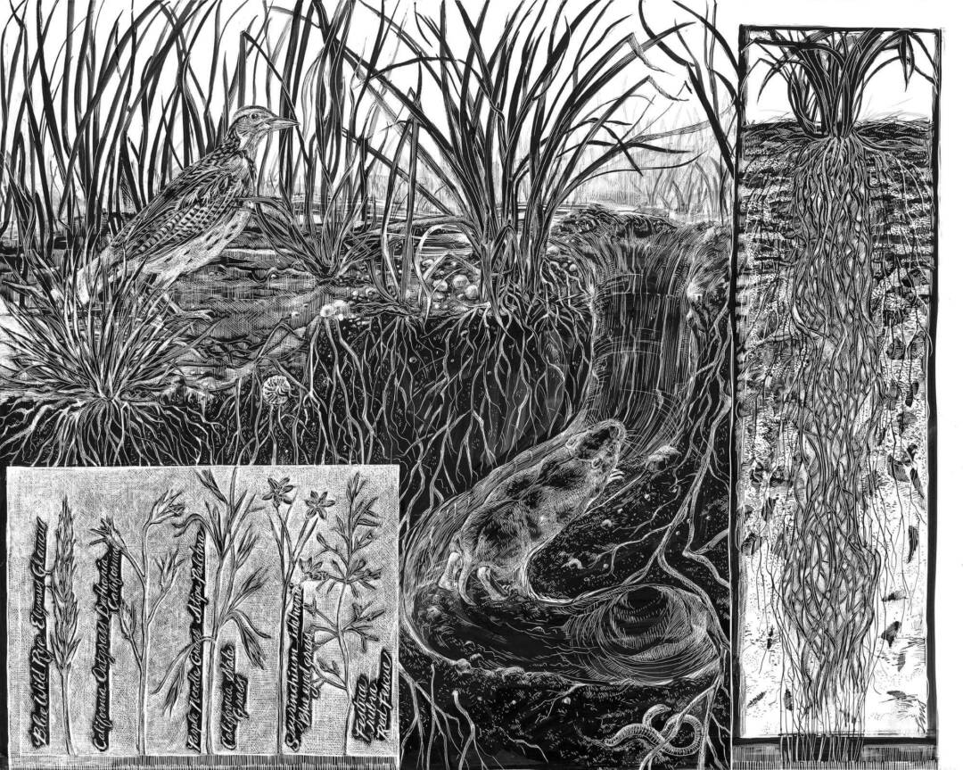 Laurie Sawyer - Coastal Prarie - India Ink On Clayboard - 16x20