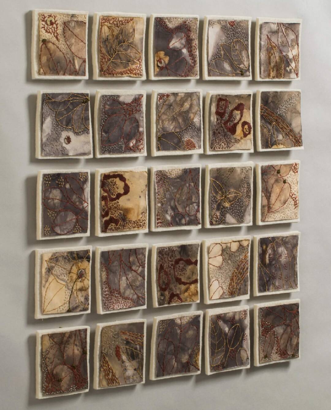 Renée Owen - Between Falling Away Arising - Ecoprint Embroidery - 24inHx24inWx0.5inD