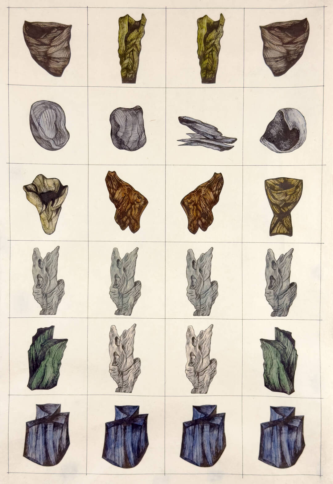 Zea Morvitz - Grid 11 - ink and watercolor collage - 32in x 21in