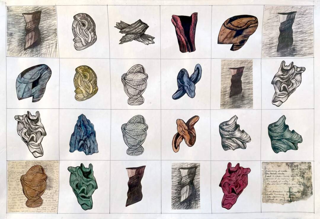 Zea Morvitz - Grid 4 - ink and watercolor collage - 22in x 32in