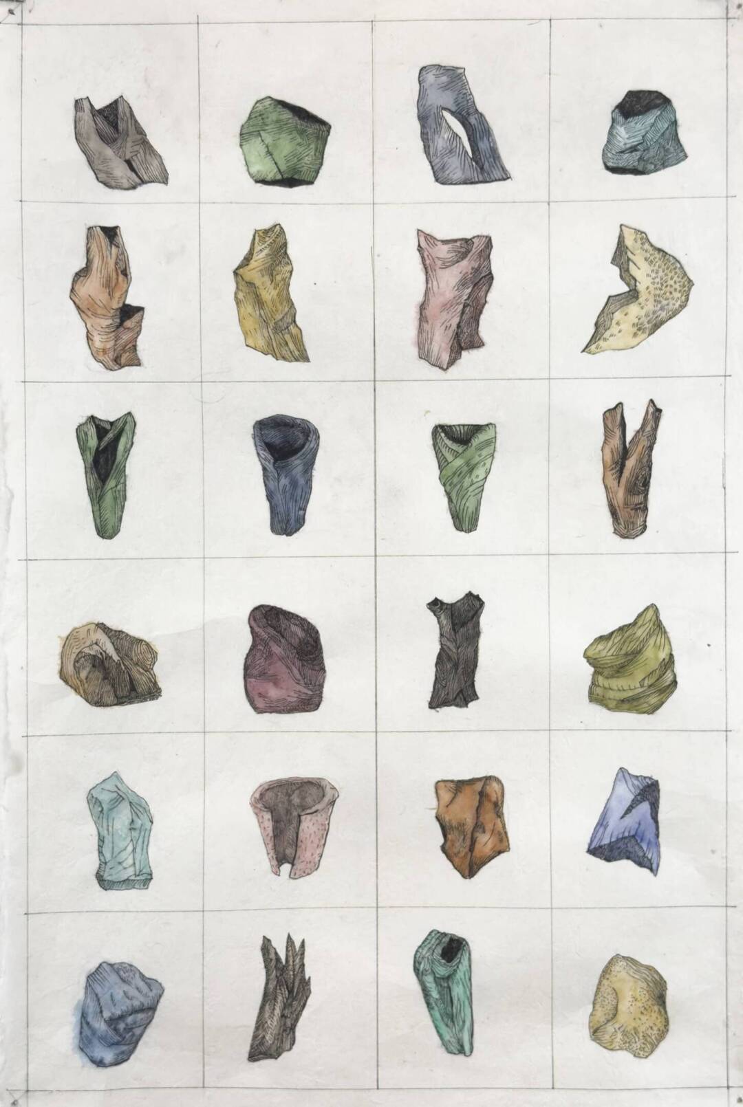 Zea Morvitz - Grid 1, 2026 - Feeehand Grid-ink and watercolor on paper - 32in x 21in