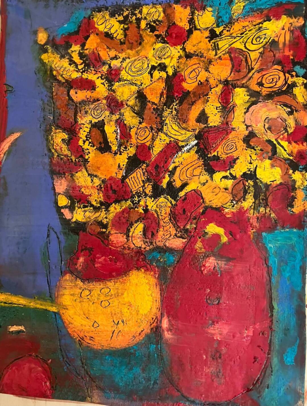 Tonia Sassi - Ava - Encaustic oil stick acrylic hot wax on tar paper - 15in x 11in