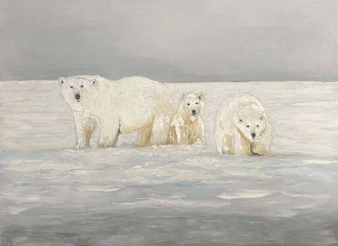 E A Zappa - Guardians of the Snow - Oil and cold wax on panel board - 18in x 24in